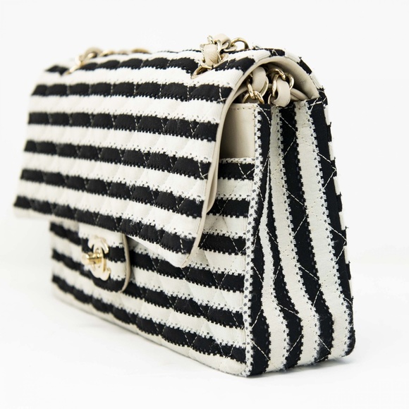 Chanel Quilted Striped Fabric Classic Medium Double Flap Bag - Picture 4 of 16